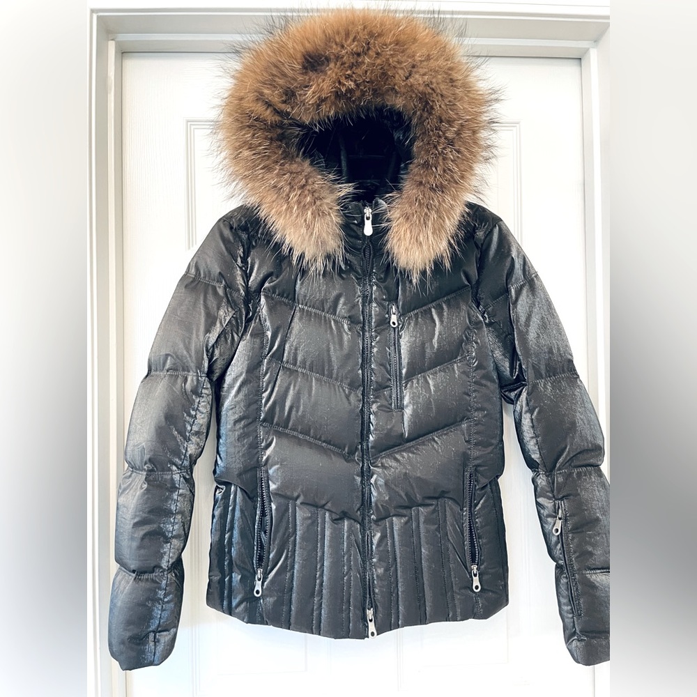 Fur-hooded ski & snow jacket from A Diamond in the Snow, size 4